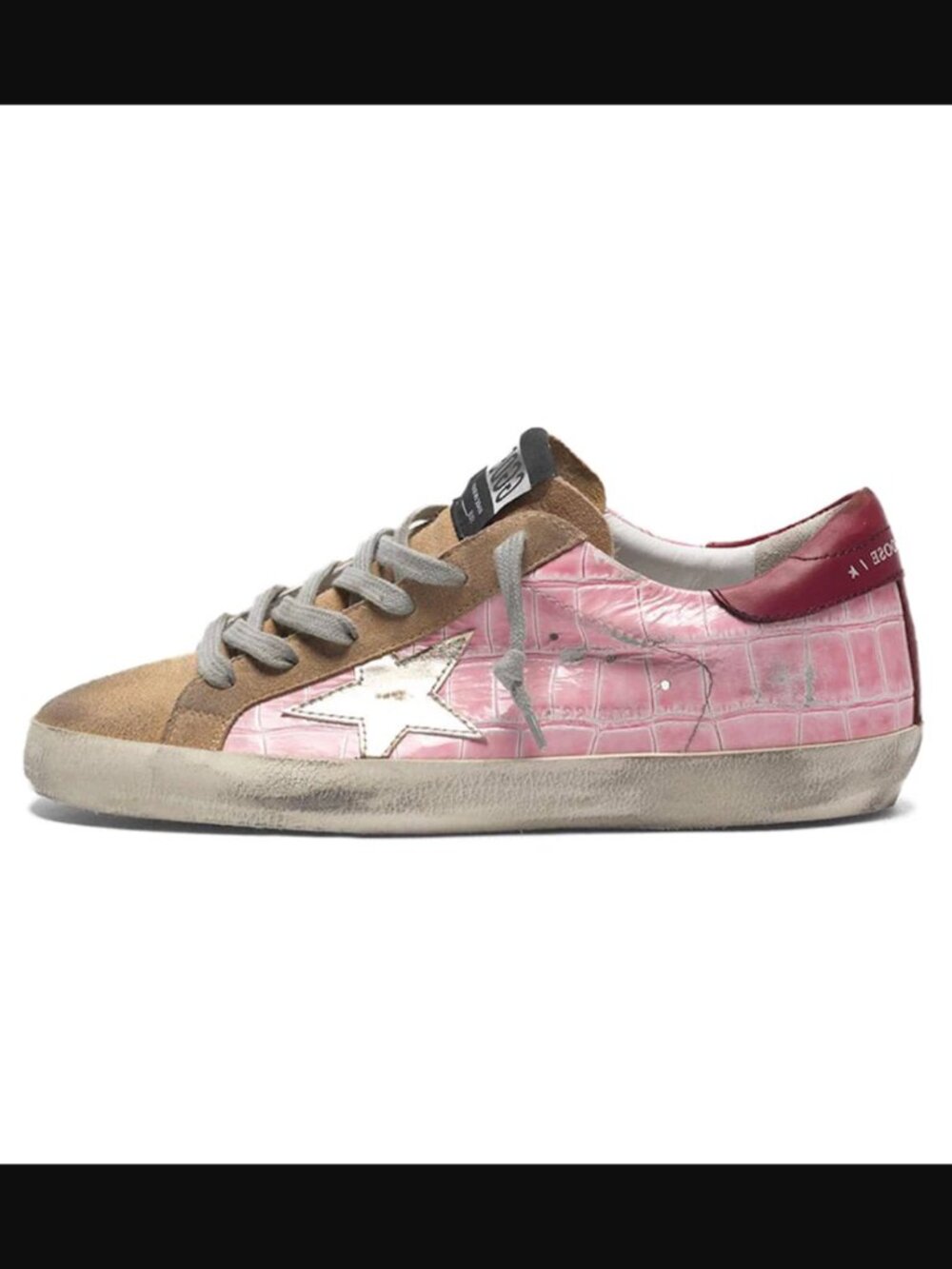 RARE Golden Goose Super-Star Pink Burgundy Crocodile Pattern Platinum Star Sz37